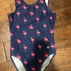 Navy Flamingo Print Gymnastics Leotard